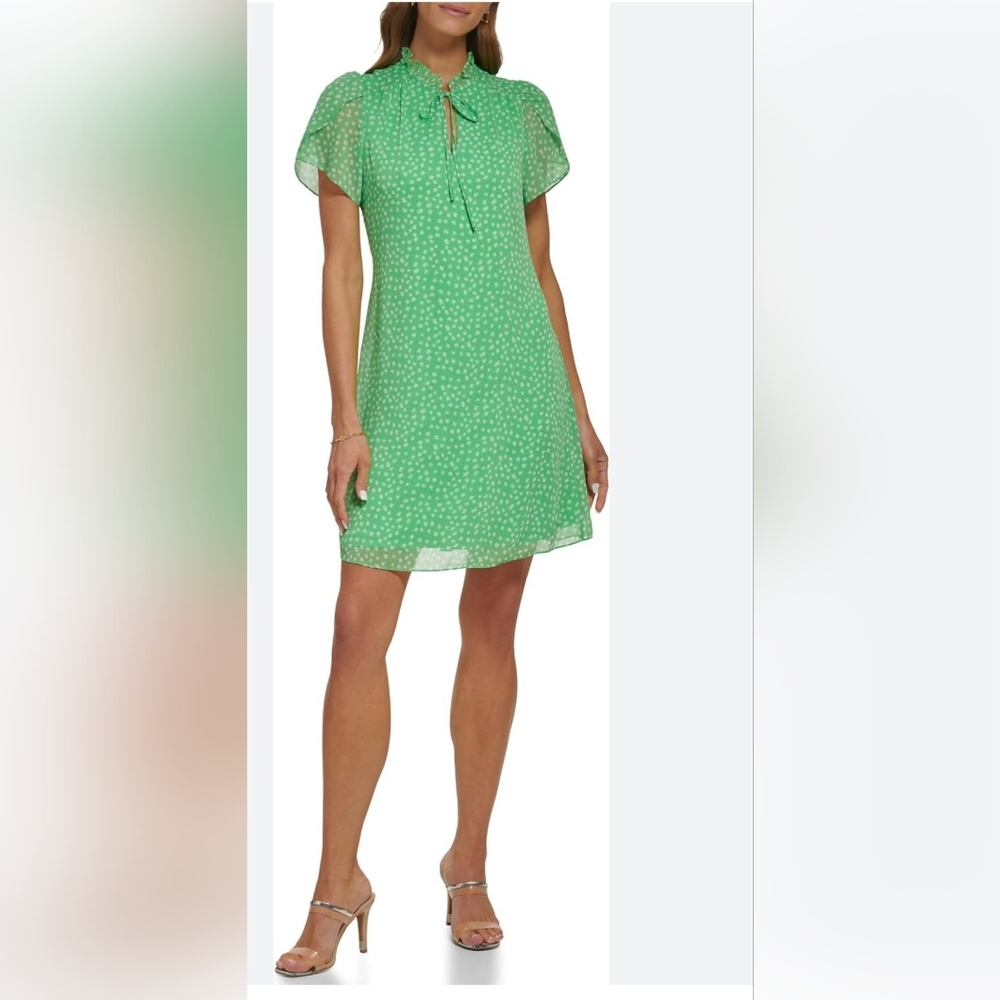 DKNY Mint Green Polka Dot Mini Dress 10 Petite